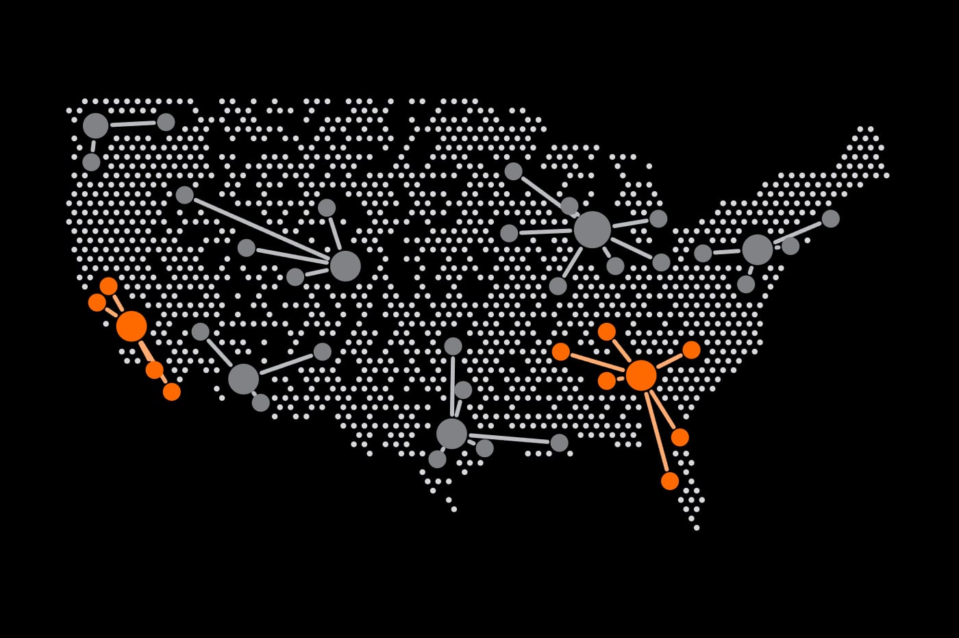 Stylized map of regional hospital purchasing networks across the US